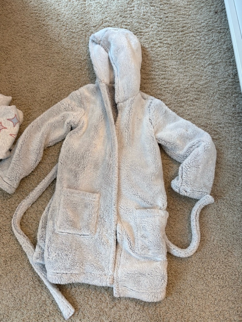 Cozy Plush Hooded Bathrobe in Light Gray